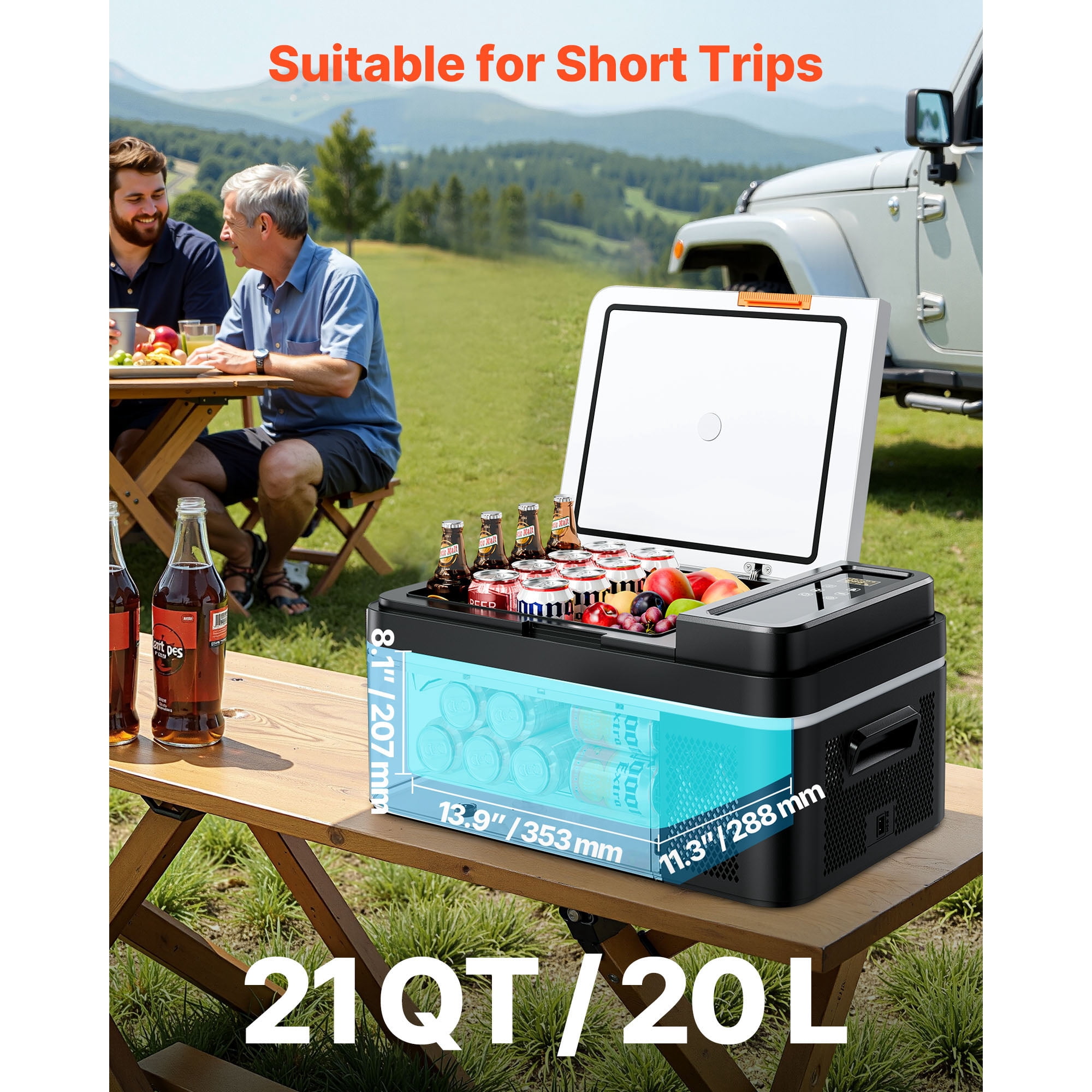 KFFKFF Portable Car Refrigerator, 21 QT Compressor Electric Cooler DC 12/24V AC100-240V,  -4°F to 68°F with APP Control,  Vehicle Freezer for RV, Campsite,  Travel