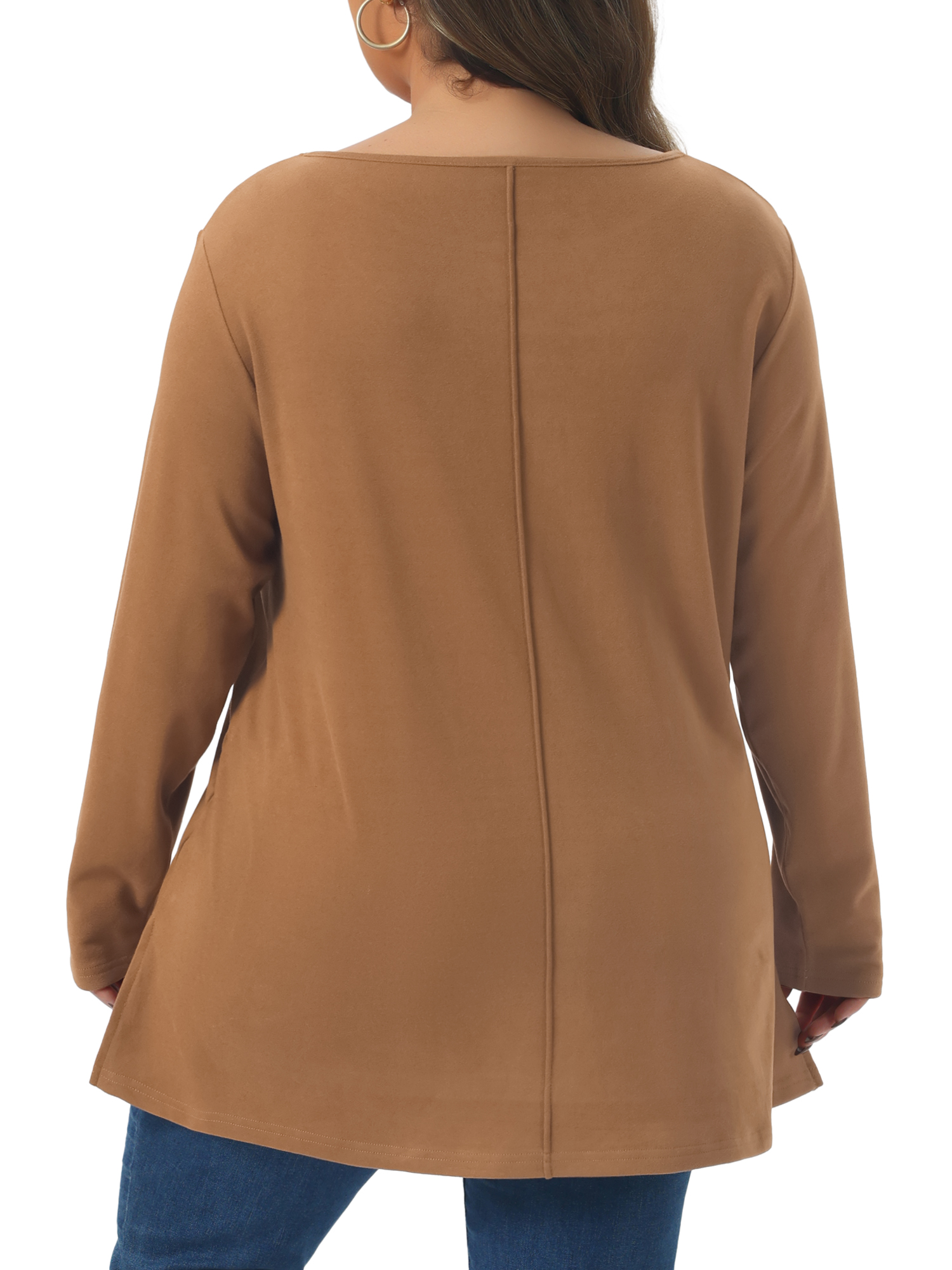 DARING DIVA Women's Plus Crew Neck High Low Hem Blouse 4X Brown