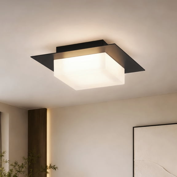 TICOZE 8 Inch Square Black Integrated LED Flush Mount for Bedrooms, Living Rooms, Kitchens, Hallways, 750 Lumens 15W, 3CCT Selectable 3000K,4000K,5000K, Dimmable
