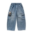 thumbnail image 3 of Girl's Pants Doll Overall Denim Jeans Straight Leg Loose Fit Wide Leg Casual Activewear, 3 of 8