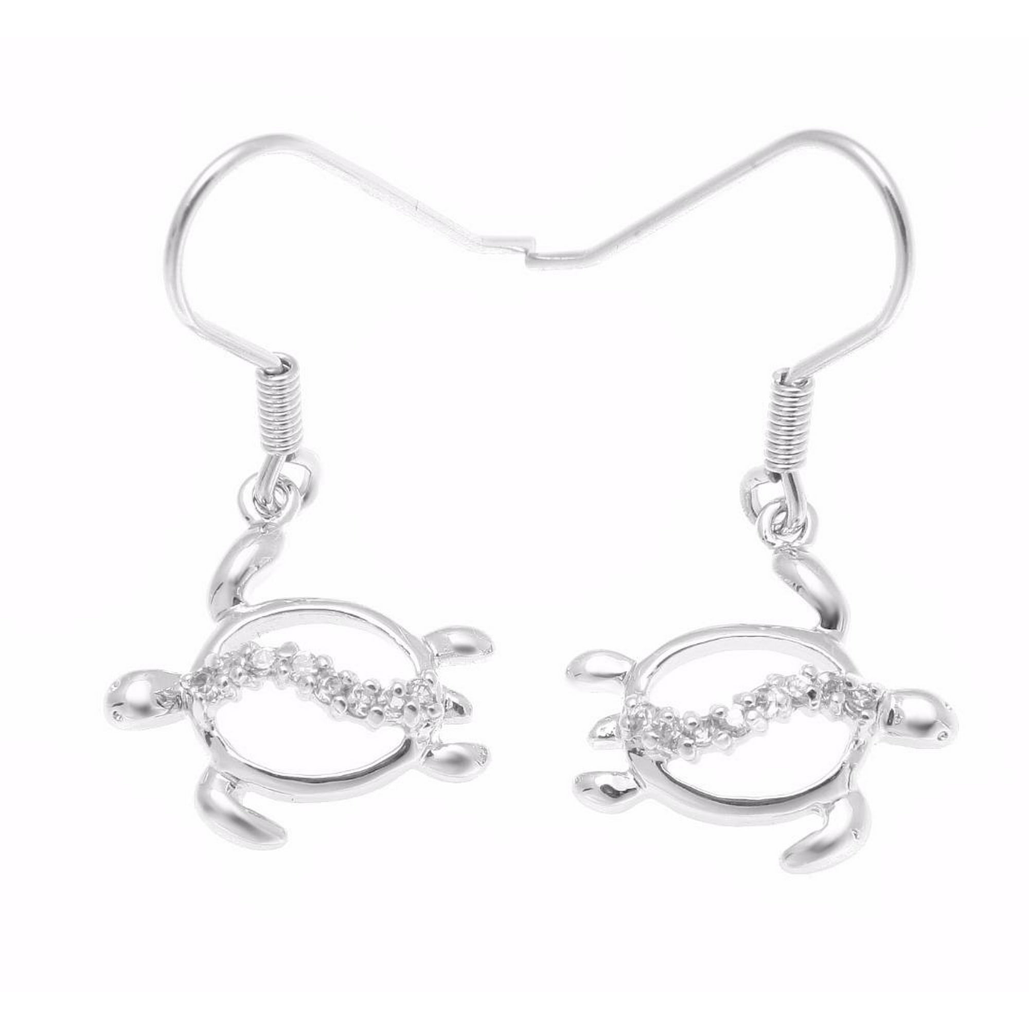 Silver Turtle CZ Dangle Earrings