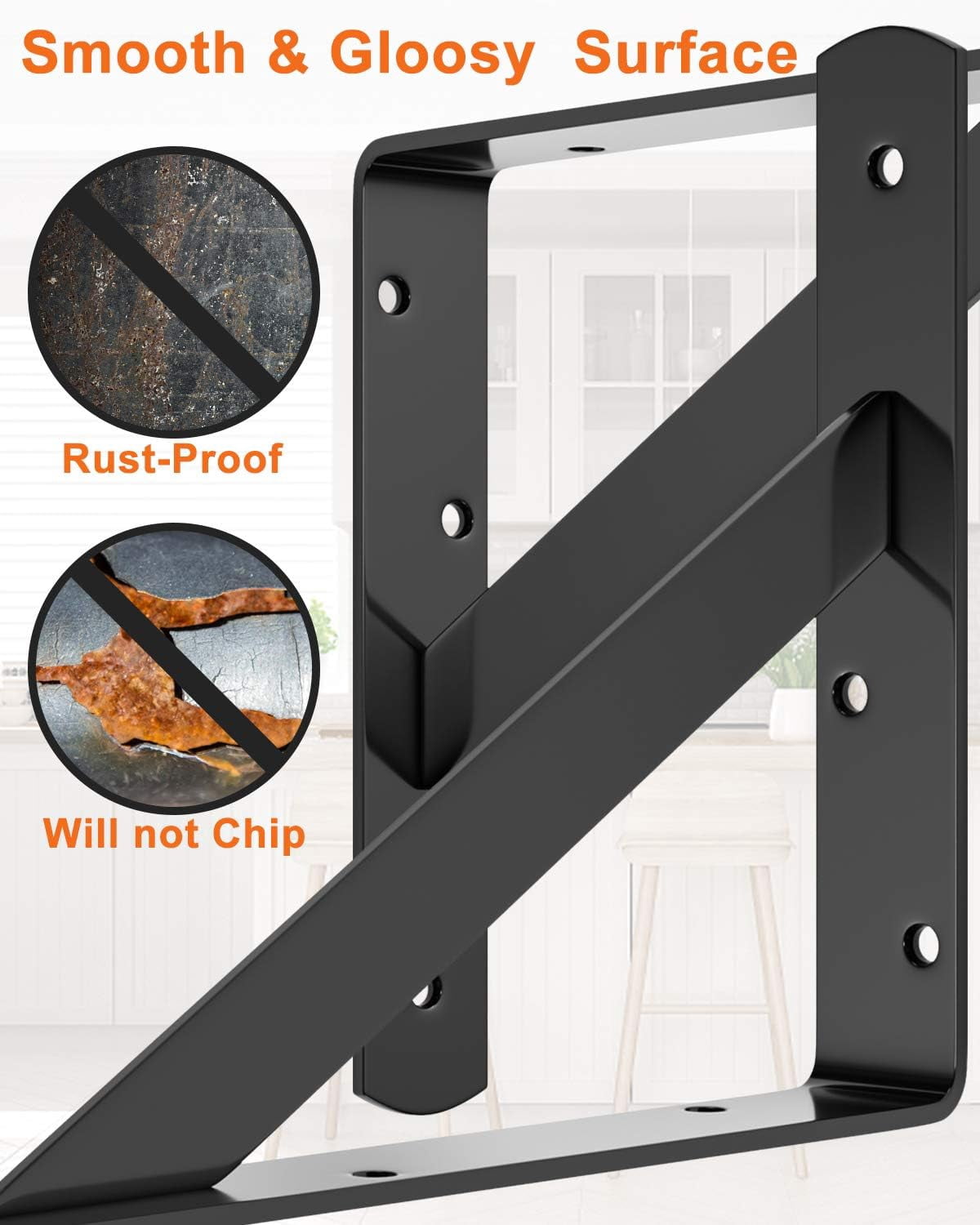 12-pack Heavy Duty Shelf Bracket 8 Inch  Wall Fit For 8 10 Floating Shelves L Brackets With 90 Degree Triangle 250 Lbs Max Load Mounting Hardware Included Black