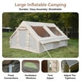 thumbnail image 2 of Homefun 9.8x13ft Quick-Setup Inflatable Camping Tent - 4-Season Waterproof & Windproof Glamping Tent with Hand Pump, Mesh & Chimney Windows, Oxford Cabin Design(Beige), 2 of 7