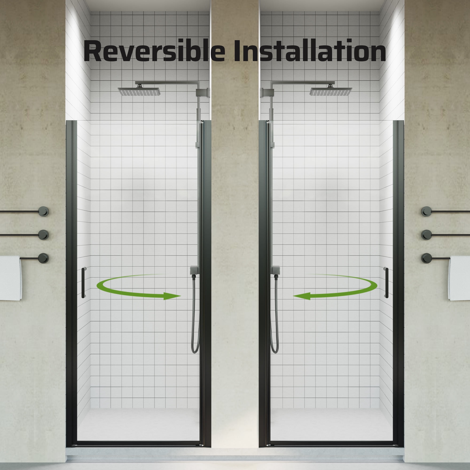 Leumius Pivot Shower Doors, 33" W x 72" H Semi-Frameless Design,1/4" Thick SGCC Tempered Glass,Reversible Installation,Matte Black