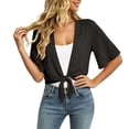 thumbnail image 6 of Womens Cropped Shrug Cardigan 3/4 Sleeve Open Front Tie Knot Chiffon Lightweight Summer Sheer Shawl Black XL, 6 of 6