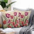 thumbnail image 2 of Red and Outdoor Pillow Covers Pack of 2 Pink Tulip Watercolor Floral Retro Linen Waterproof Throw Pillow Covers Decorative Cushion Cases for Patio Garden Tent Balcony Couch 16x16 inch, 2 of 8