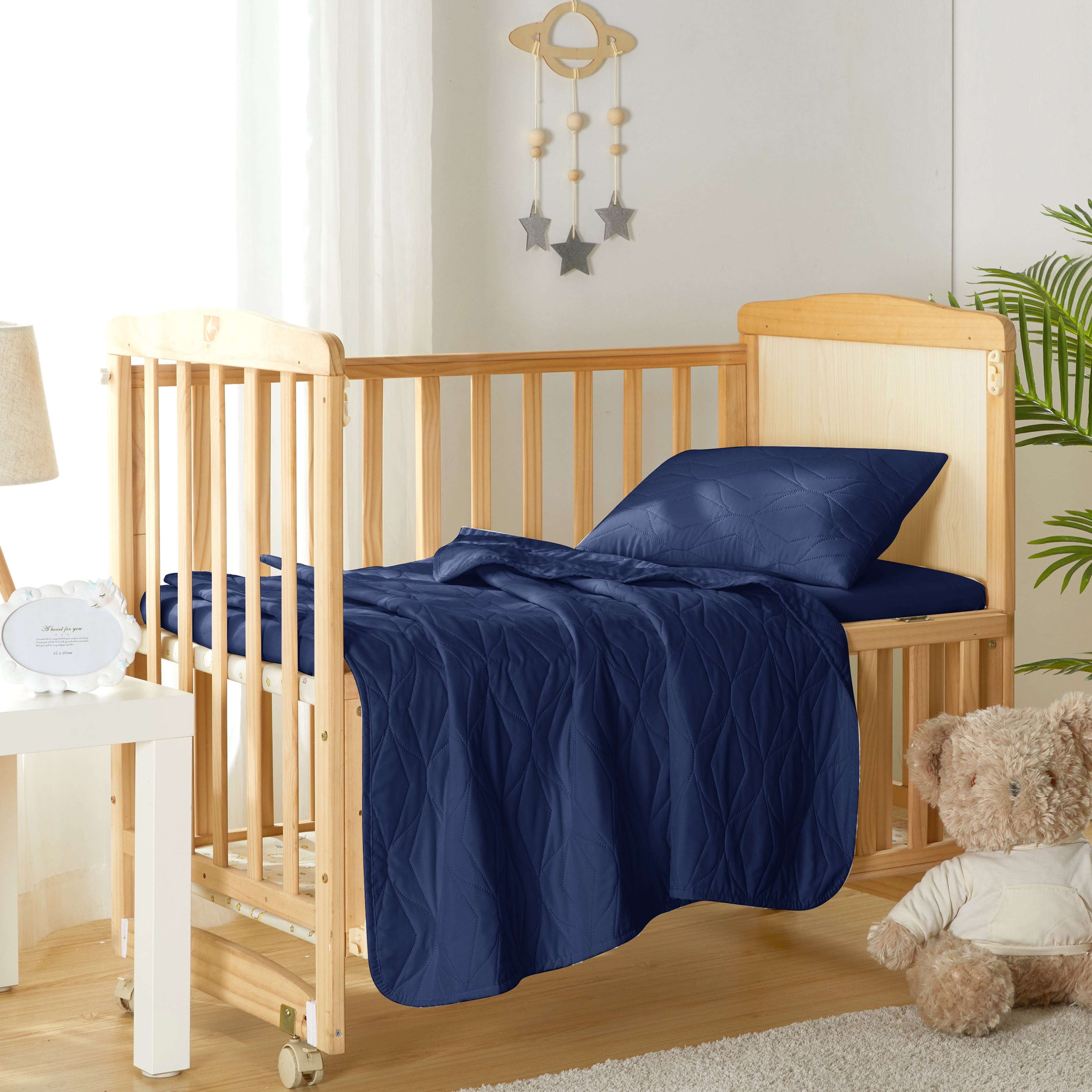 Clara Clark Kids Quilt Set (3pc) Ellipse Weave, Navy