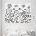 thumbnail image 1 of Floral Tapestry, Doodle Style Circular Swirled Flower Petals Butterfly Leaves Curved Branches Design, Wall Hanging for Bedroom Living Room Dorm Decor, 80W X 60L Inches, Black White, by Ambesonne, 1 of 2