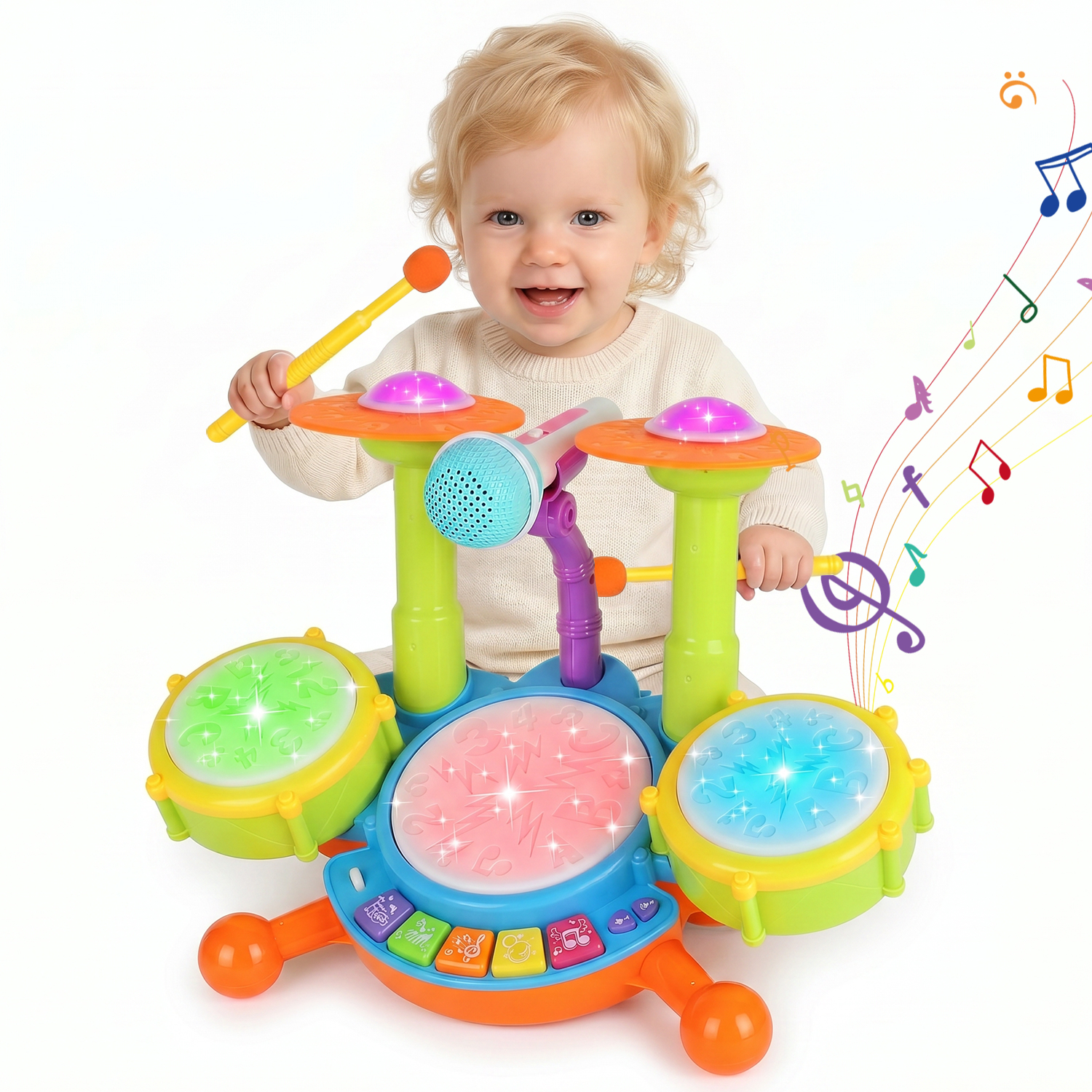 Oroliving Toddler Drum Set with Piano Keyboard, Green photo 1