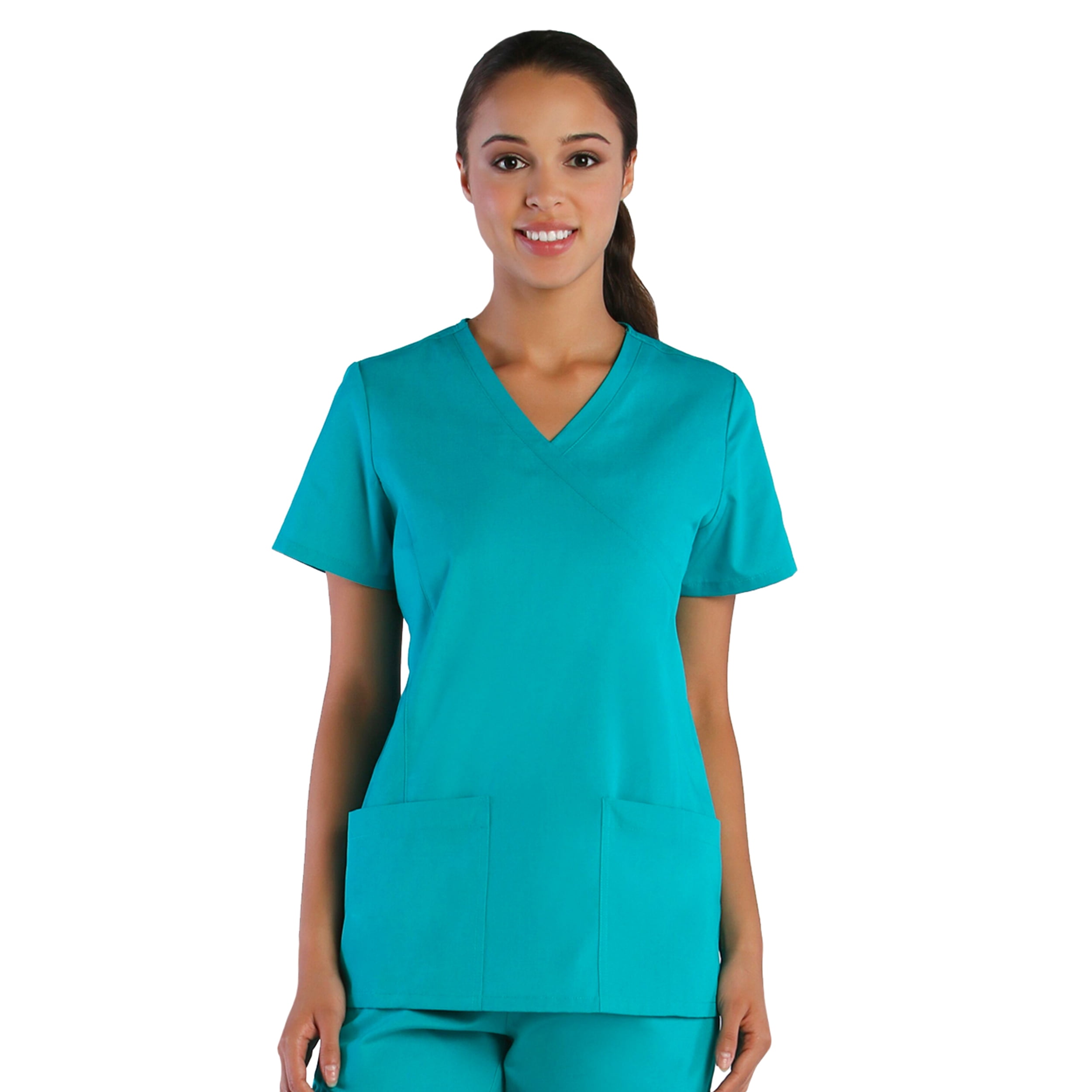 TRU TRU Women's MockWrap Scrub Top & Full Elastic Scrub Pant Set [XS 3XL] + FREE SHIPPING