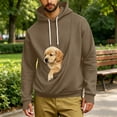 thumbnail image 5 of Mifsaly Mens Kangaroo Pouch Hoodie Long Sleeve Hooded Sweatshirt Dogs Cats Pet Carrier Animal Holder Pullover Brown,L, 5 of 7