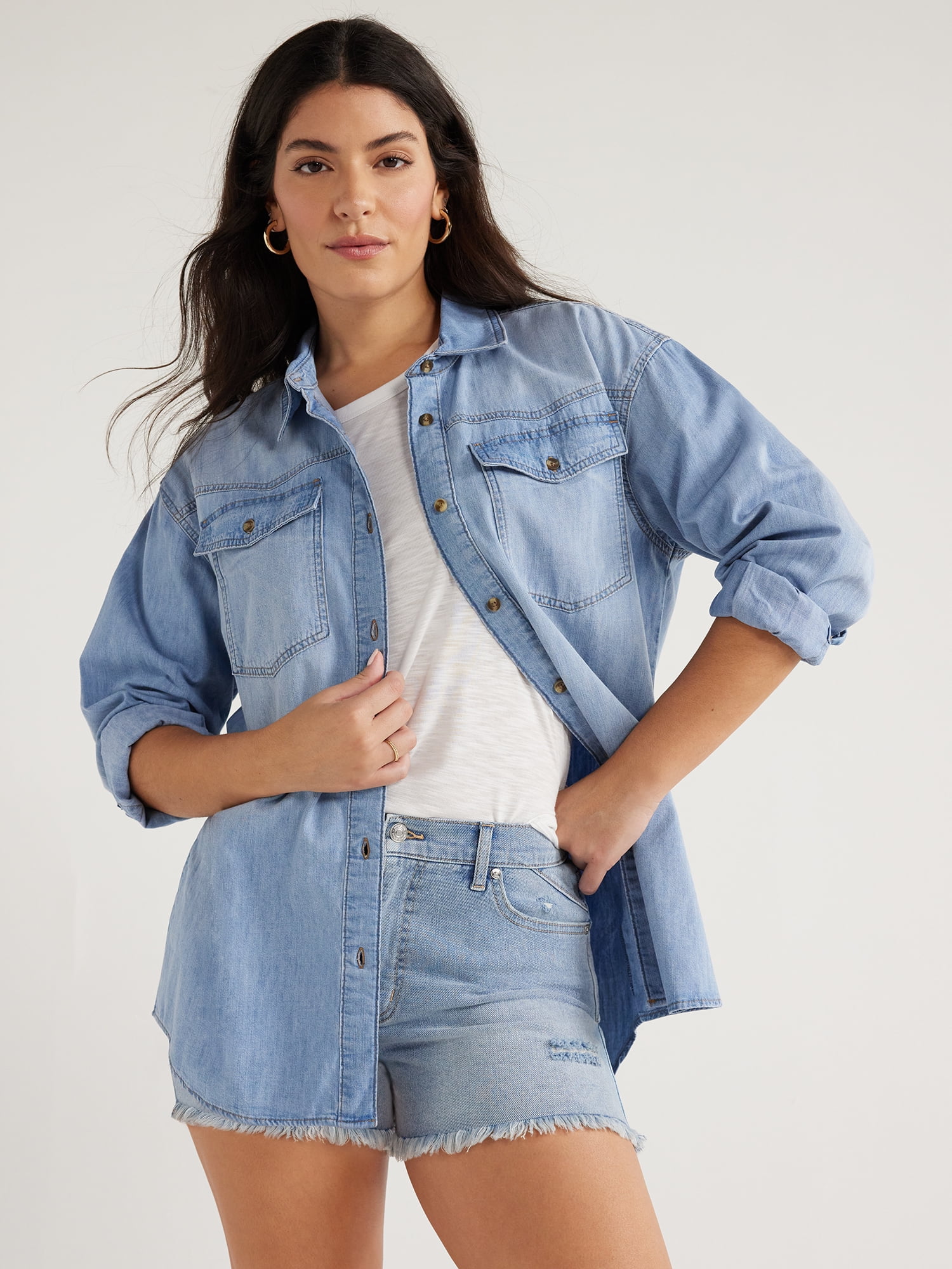Sofia Jeans Oversized Boyfriend Shirt Women's Long Sleeves Cotton