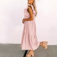 thumbnail image 5 of Uaswgudfs Womens Square Neck Sleeveless Midi Dress: Flowy Tiered Skirt & Ruffle Shoulder Accents - Casual Summer Essential Pink XL, 5 of 9