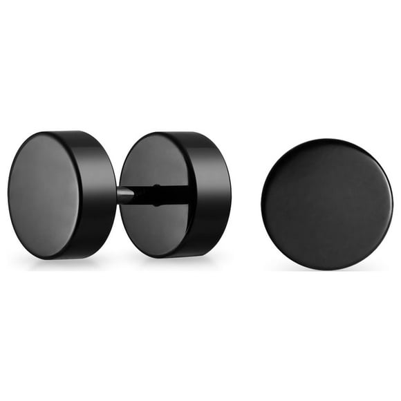 Black Bar Bell 8 MM Round Illusion Faux Ear Plug Earrings for Men for Teen Surgical Steel 16G Screw back