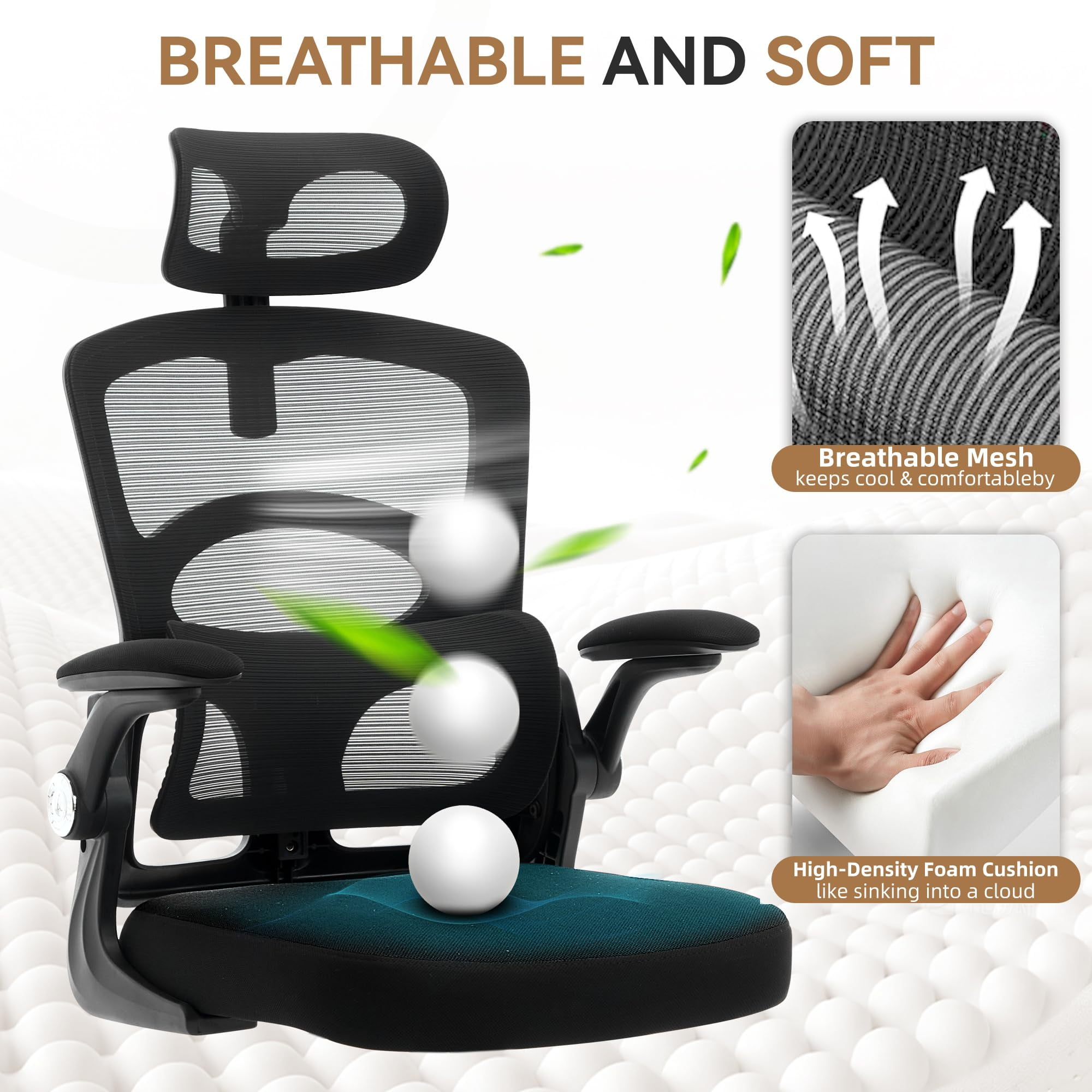 Ergonomic High-Back Mesh Office Chair – Adjustable Headrest & Lumbar Support – 360° Swivel Rolling Desk Chair – Comfortable Computer & Gaming Task Chair – Perfect for Home or Office