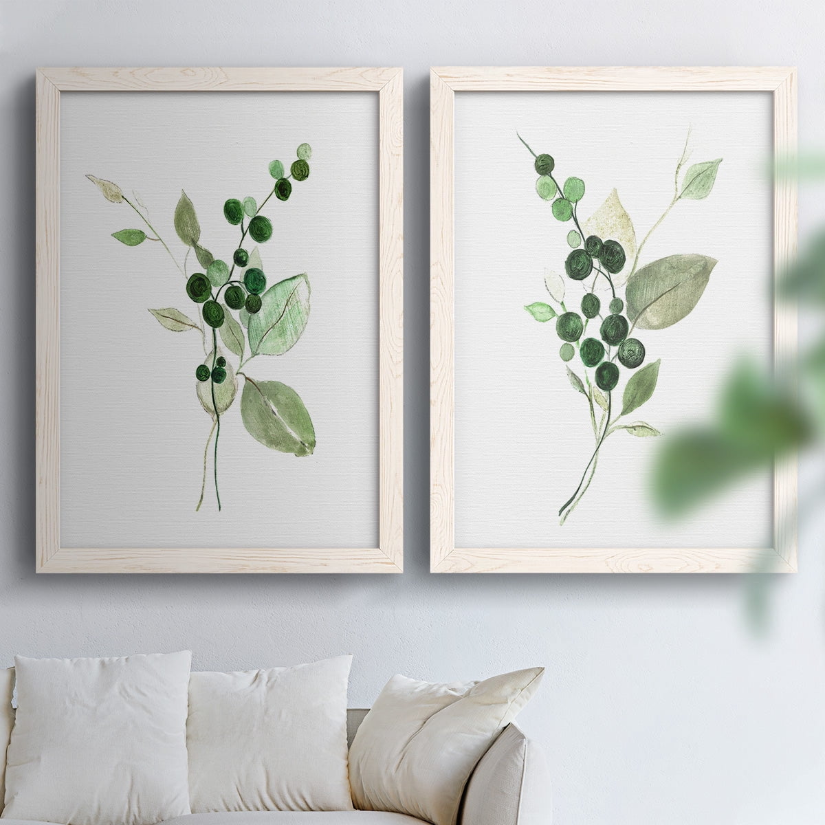 Sprigs in Green I - Premium Framed Canvas 2 Piece Set - Ready to Hang