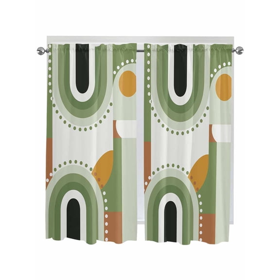 Living Room Curtains 72 Inches length, Modern, Window Treatment Curtain Drapes, Middle Century Abstract Geometric Olive Green Light Filtering Drapes for Bedroom Laundry Room, 52"x72", 2 Panels