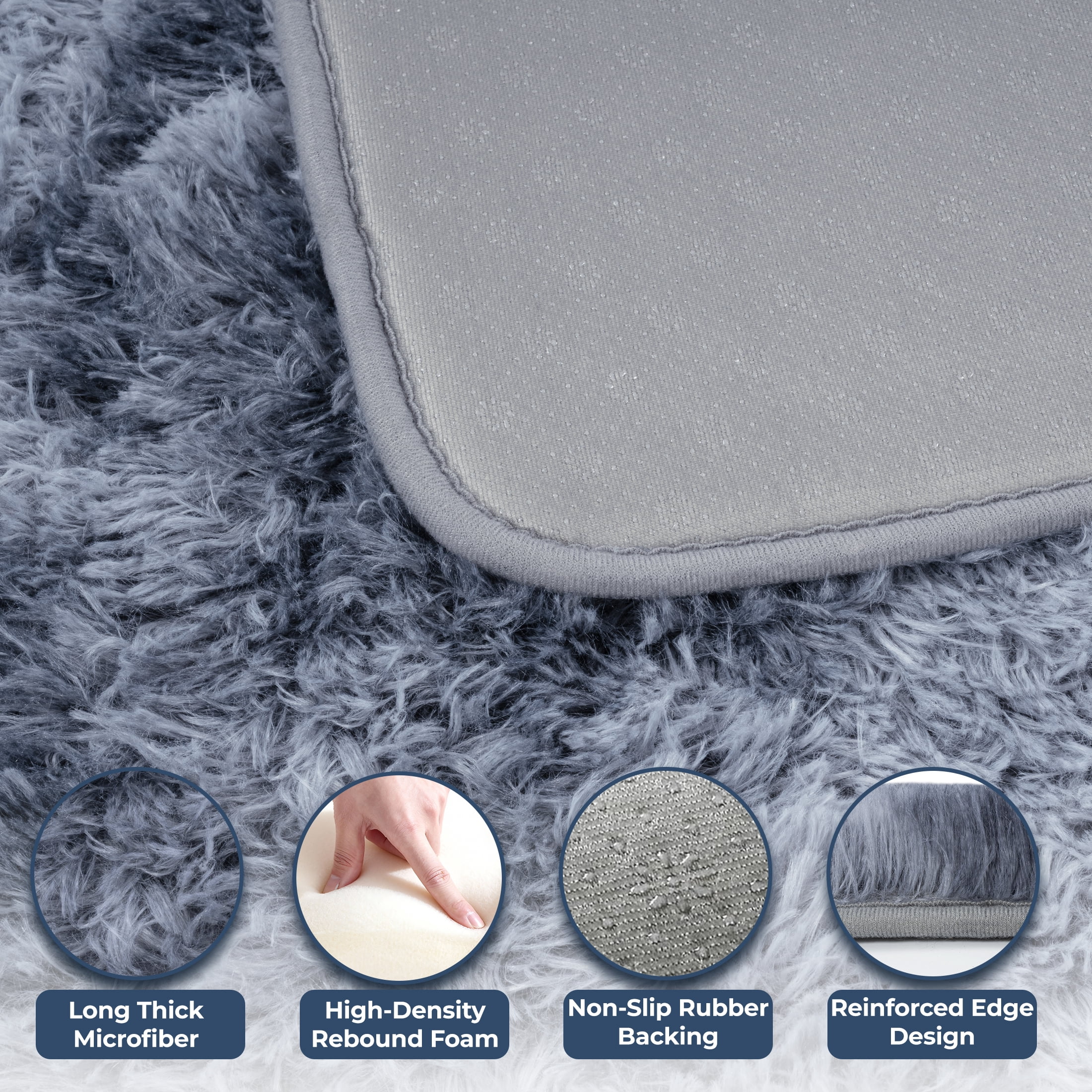 Nefoso Shag Area Rug, 8ft x 10ft Soft Fluffy Tie-Dye Area Rugs for Living Room Bedroom Decor Carpet, Blue & Grey