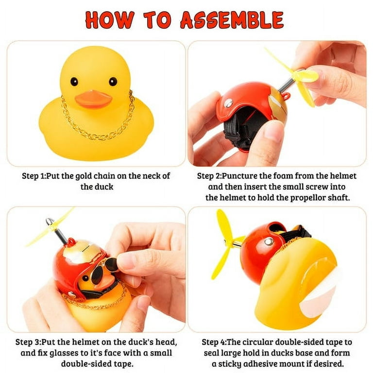 TINKER Rubber Duck Toy Car Ornaments Yellow Duck Car Dashboard Decorations  with Propeller Helmet 