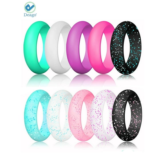 Deago Thin and Stackable Silicone Rings Wedding Bands Engagement Ring For Women Pack of 10, Size 5