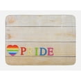 thumbnail image 1 of Pride Bath Mat, Colorful Striped Heart Sign Love Passion Gay Lesbian Pride Theme with Wood Background, Non-Slip Plush Mat Bathroom Kitchen Laundry Room Decor, 29.5 X 17.5 Inches, Multicolor, Ambesonne, 1 of 2
