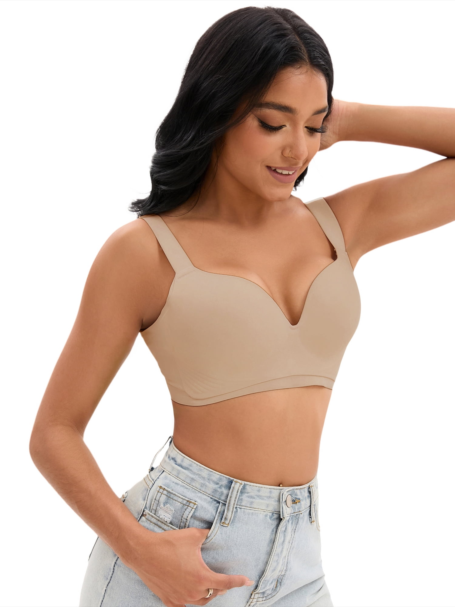 Unique Bargains Women's U Back Push Up Adjustable Straps Comfort Wirefree Bras C 36 Khaki