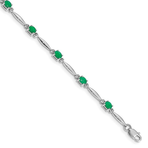 Auriga Fine Jewelry 10K White Gold Diamond and Emerald Bracelet 7" for Women
