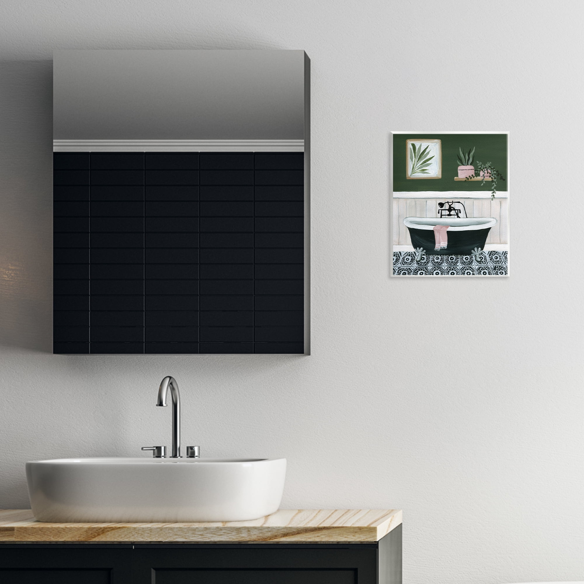 Stupell Industries Green Bathroom Scene Typography Painting Unframed Art Print Wall Art, 11 x 14