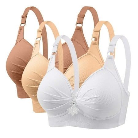 GERsome Women s Pack of 3 Assorted Color Push Up Bra Full Coverage Bras Lace Padded Underwire Plunge Floral 3PCS#Khaki/White/Beige XL44/100BC