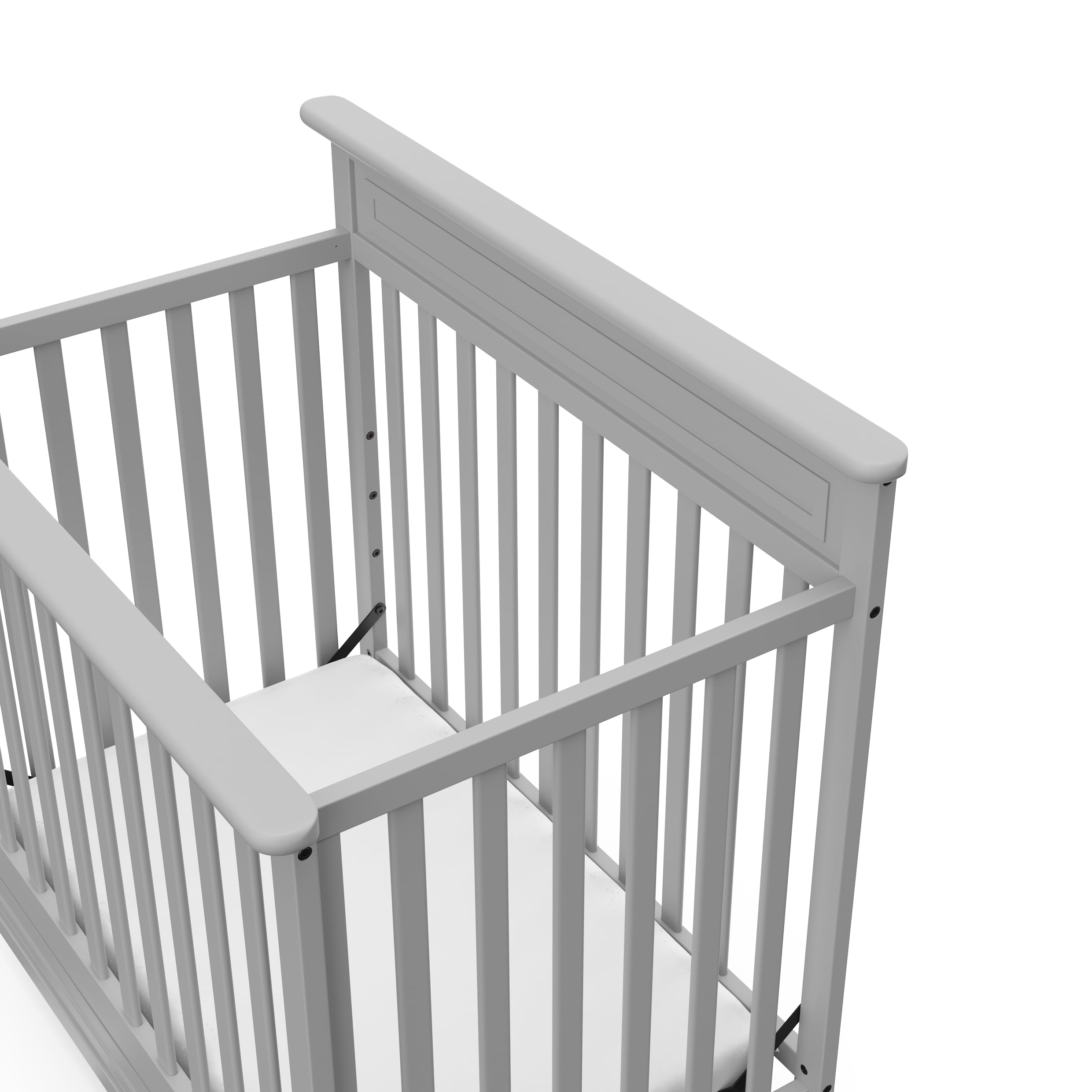 Storkcraft Petal Mini 4-in-1 Convertible Baby Crib with Mattress, Pebble Gray