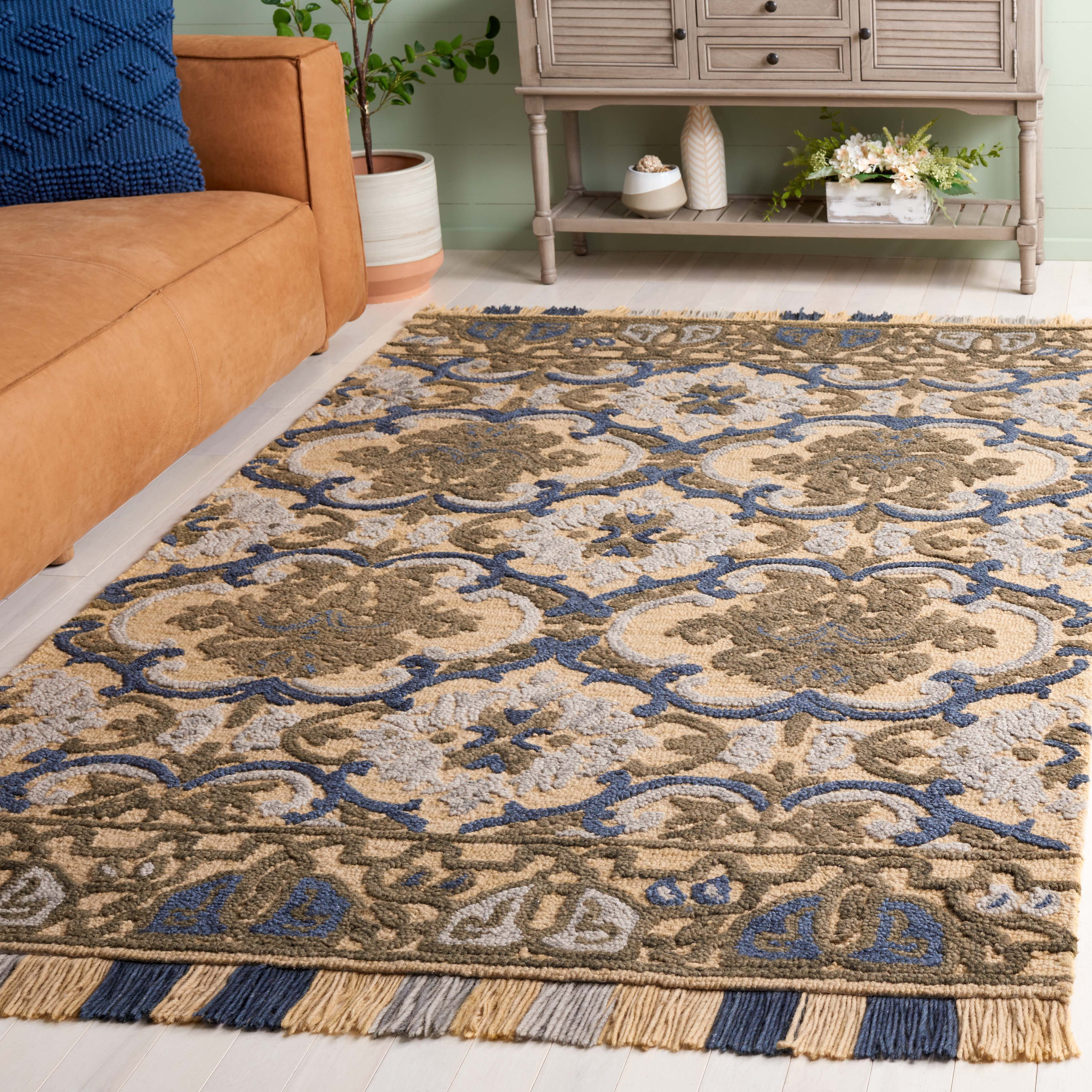 SAFAVIEH Blossom Abram Geometric Area Rug, Gold/Blue, 6' x 6' Square