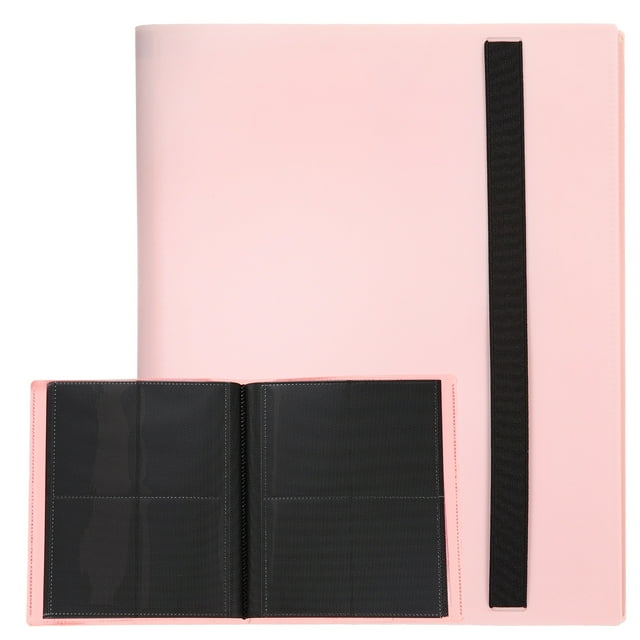 Uxcell 4 Pocket Trading Card Binder, PU Cover Card Collection Binder 160 Side Loading Card Binder Card Album Folder for TCG, Game Cards, Sports Cards Pink