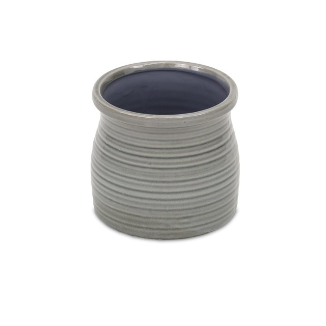 Maceta de cerámica curva gris de Cheung hecha a mano, lisa