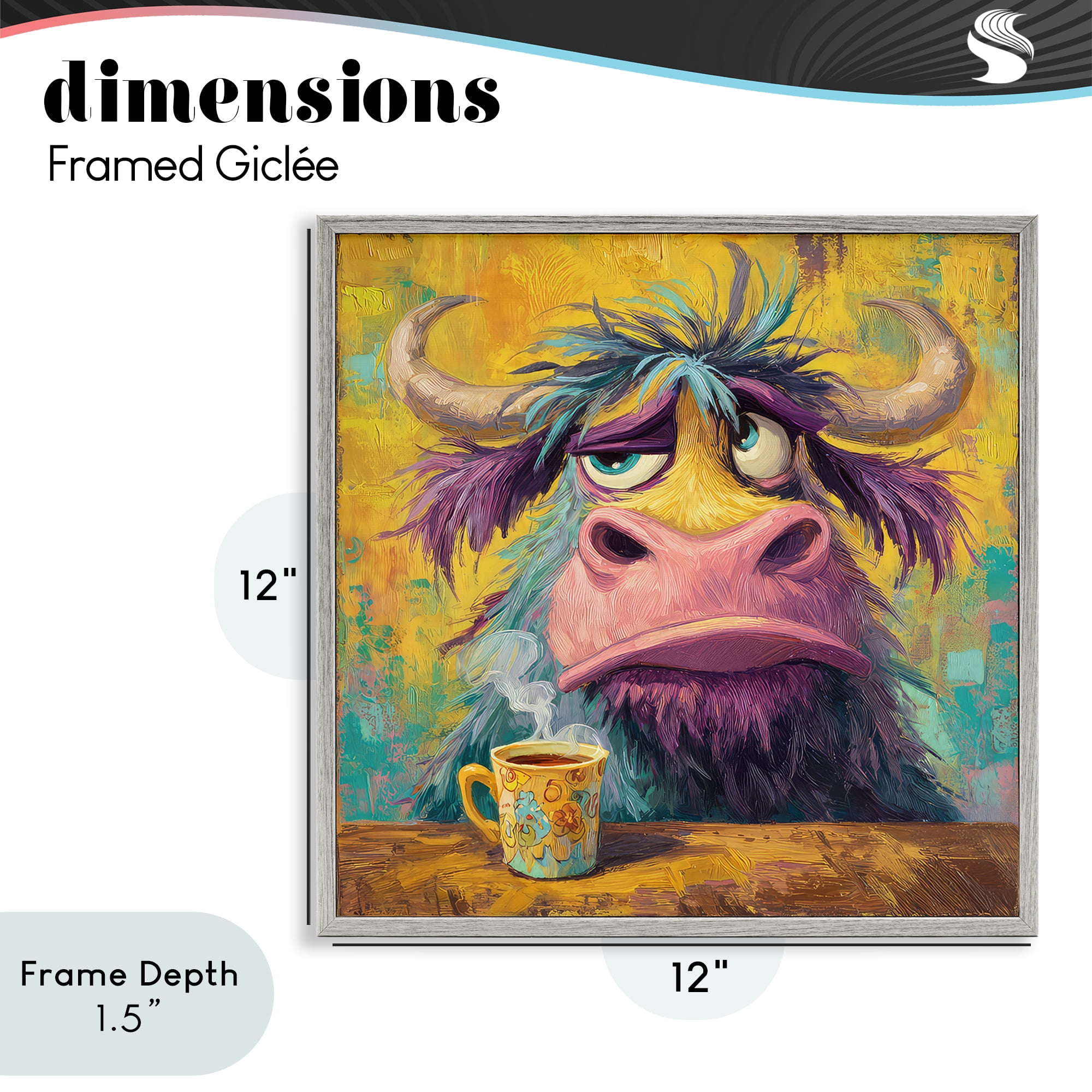 Stupell Industries Grumpy Cow & Mug Gray Framed Giclee Art, design by The Wands Want