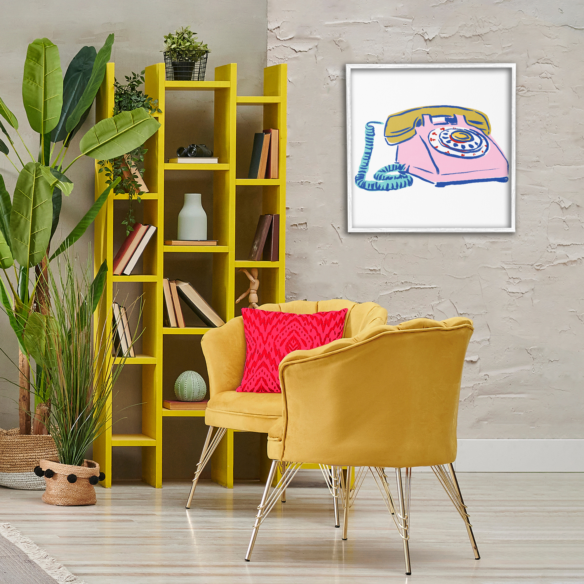 Stupell Industries Retro Rotary Telephone Novelty Painting White Framed Art Print Wall Art, 24 x 24