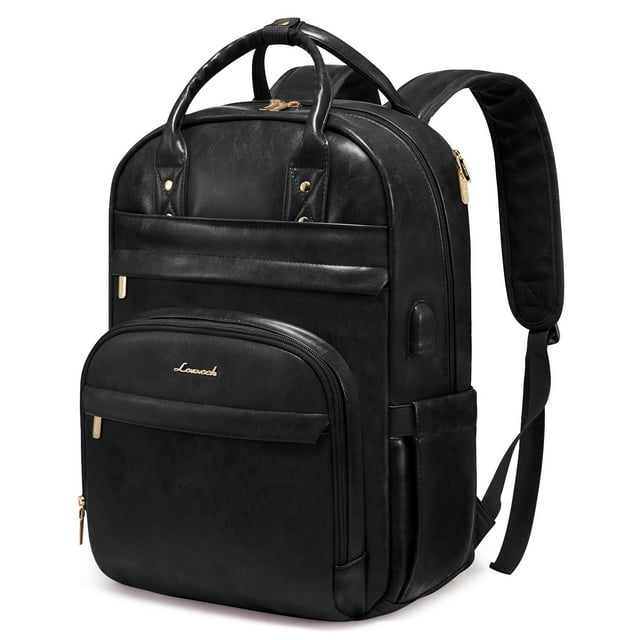 Mochila para portátil LOVEVOOK Vintage de piel sintética de 15,6 pulgadas, negra, 25 L