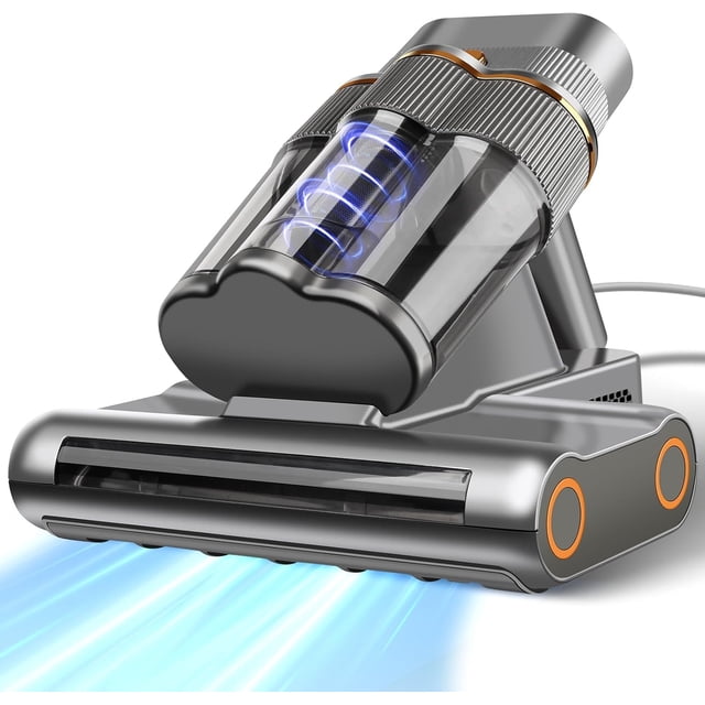 Kisfam Aspiradora para Colchones, Aspiradora de Mano para Cama con Luz UV-C, Succión de 16Kpa y Cepillos de Doble Tambor a 30000 RPM, Aire Caliente a 60°C y Ultrasonido, 500W de Potencia (con Cable)