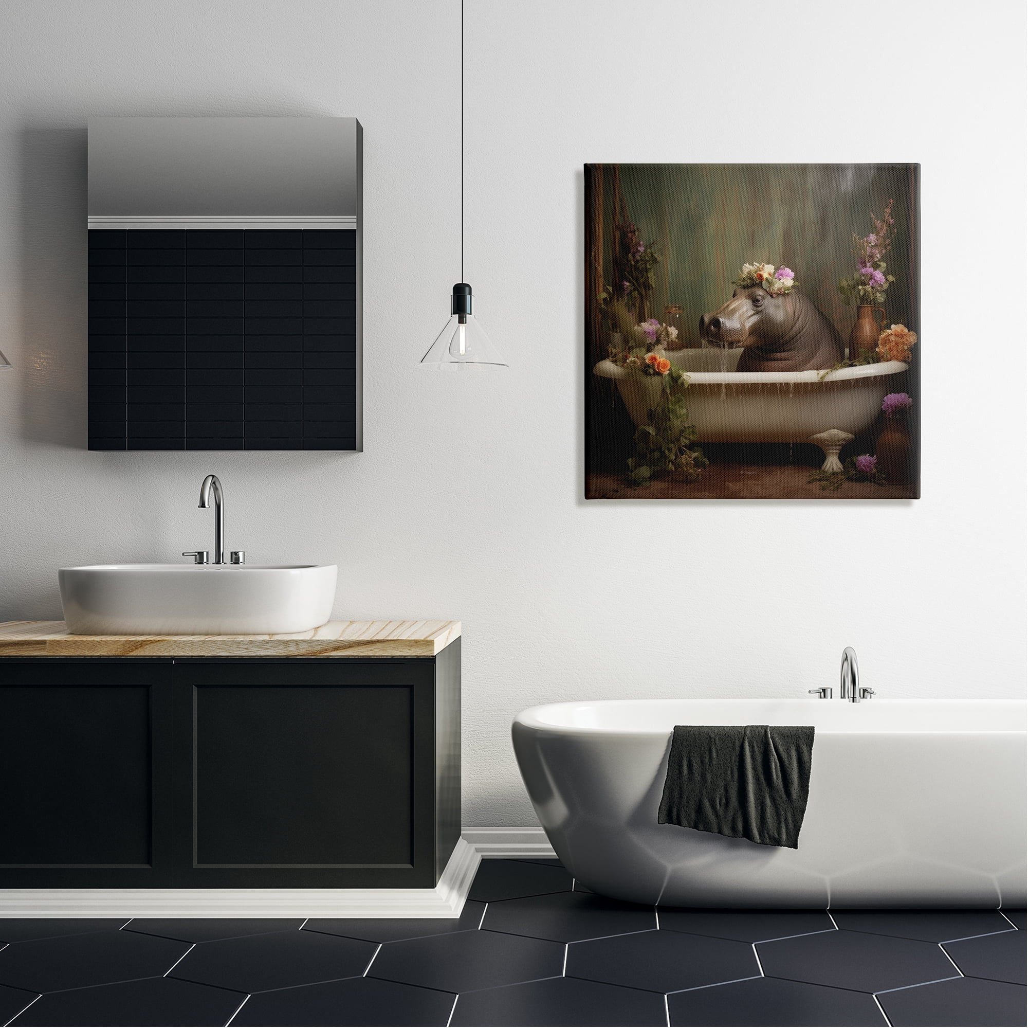 Stupell Industries Vintage Hippo Bathtub Animals & Insects Painting Gallery Wrapped Canvas Art Print Wall Art, 30 x 30
