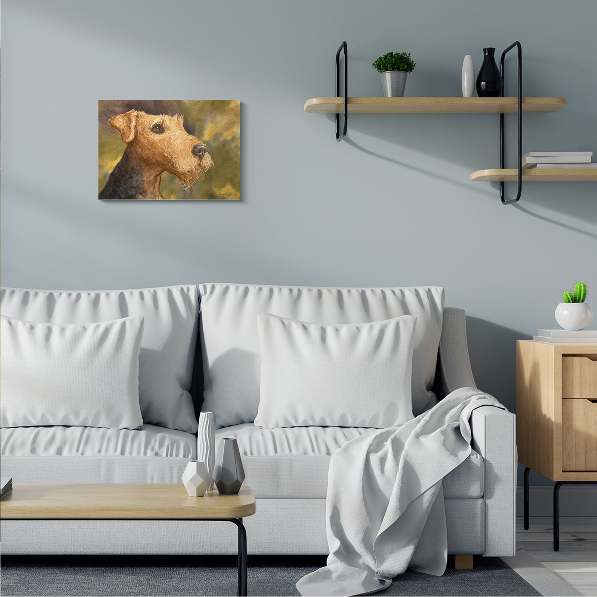 Stupell Industries Airedale Terrier Dog Watercolor Pet Portrait Green Brown Canvas Wall Art, 16 x 20, Design by George Dyachenko