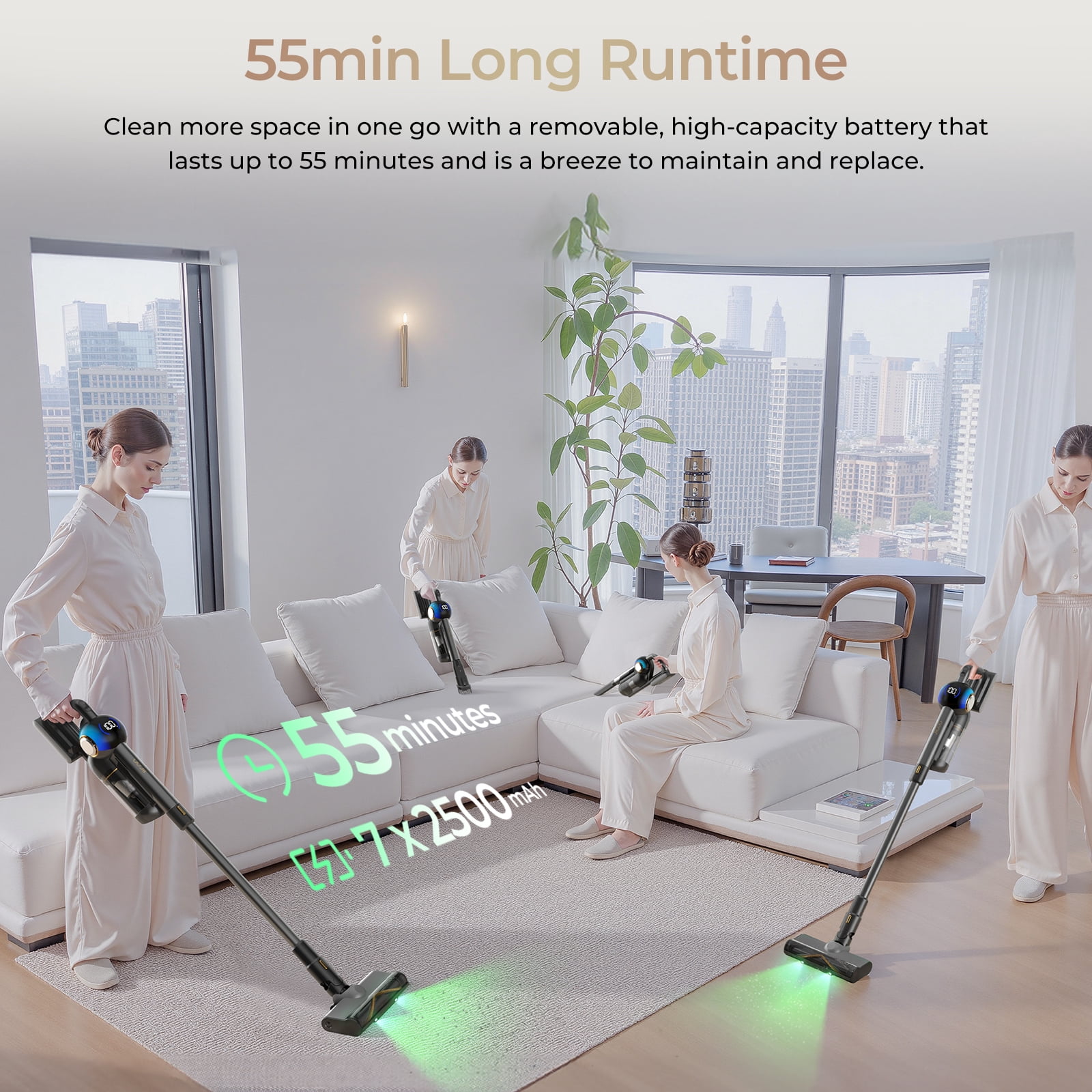 JIGOO V700 Station Cordless Stick Vacuum Cleaner with HEPA Auto-Empty System,33KPa, 55min Runtime, Anti-Tangle, Lightweight Upright Vacuum with LED Illumination for Home Hard Floor, Carpet & Pet Hair