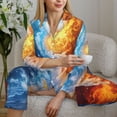 thumbnail image 6 of Yiaed Red And Blue Flame Waves Print Pajamas Women's Long Sleeve Sleepwear Soft Button Down Loungewear Pjs Lounge Set Nightwear Womens Pajama Pants-Medium, 6 of 7