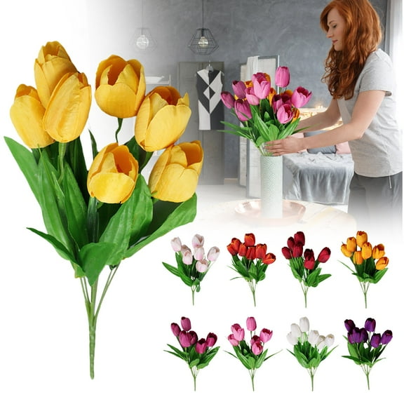 1*Carnation Clearance! Nomeni Artificial Flower 7 Small Tulips Rose Red, Fake Flowers Promotion Sale! Hot Pink