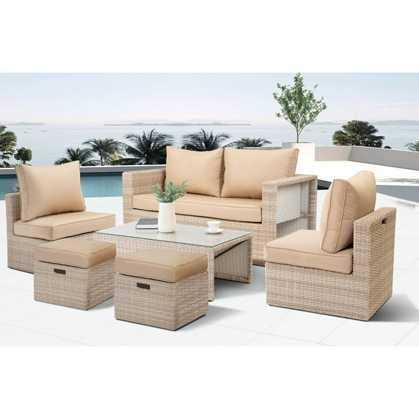 6-Piece Wicker Patio Sofa Sets on Clearance for Outdoor, 2019 Upgrade
