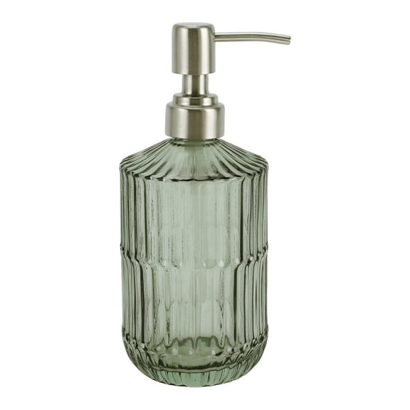 Unique Bargains 1 Pc Classic Vertical Lines Soap Pump Dispenser for Bath 450ml Green Silver Tone