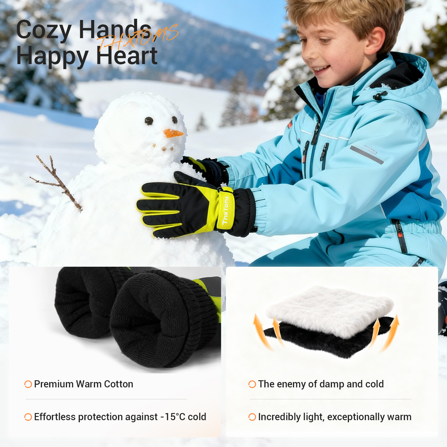 ThxToms Kids Waterproof Winter Snow Gloves photo 3