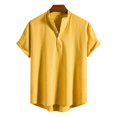 thumbnail image 5 of SDNall Mens Striped Shirt Stand Collar Casual Loose Large Short Sleeve Printed Shirt Mens Casual Button Down Shirts (Yellow,Sizes:XS-2XL), 5 of 9