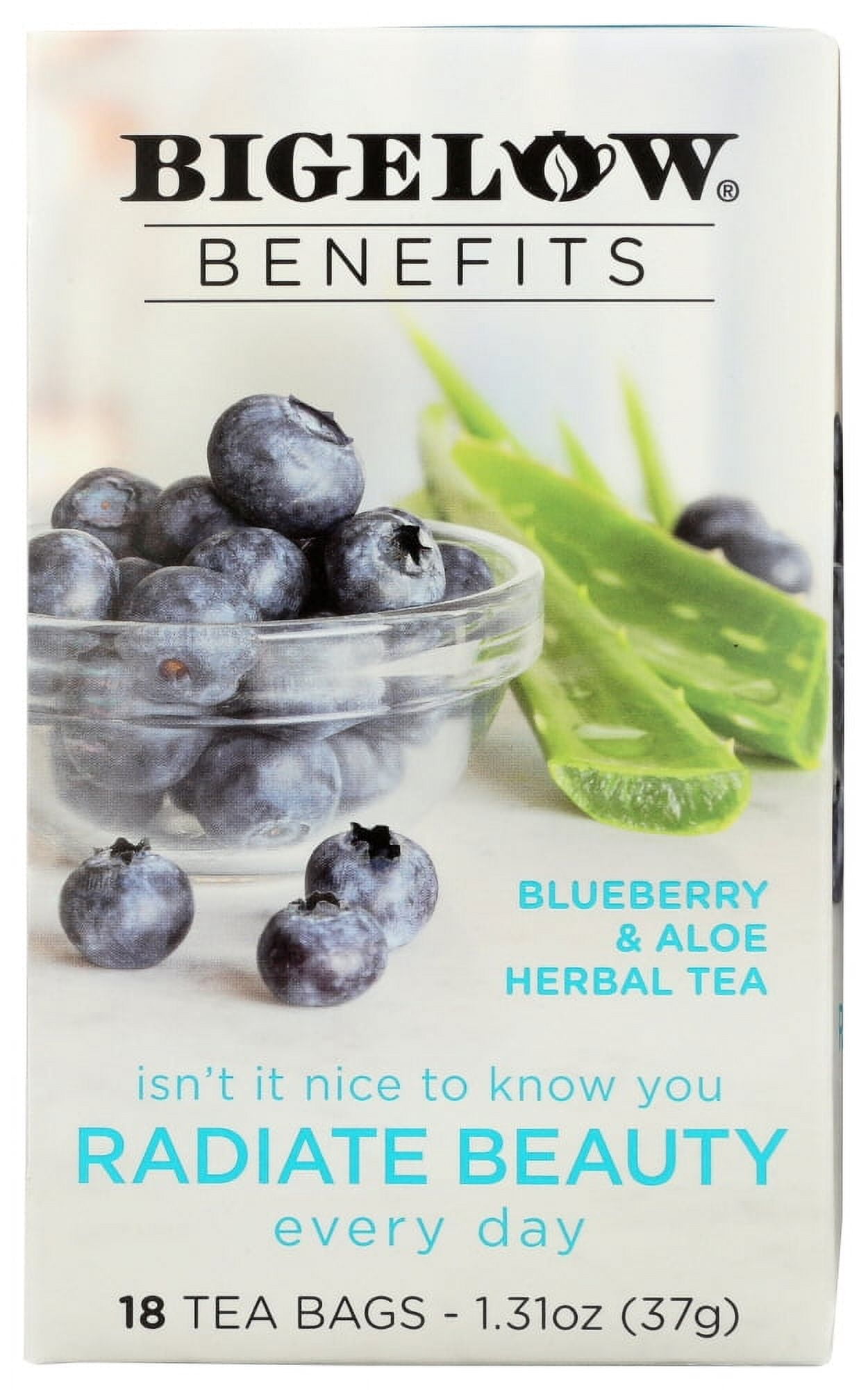 Bigelow Benefits Herbal Tea, Blueberry And Aloe Radiate Beauty, Tea Bags,  18 Count