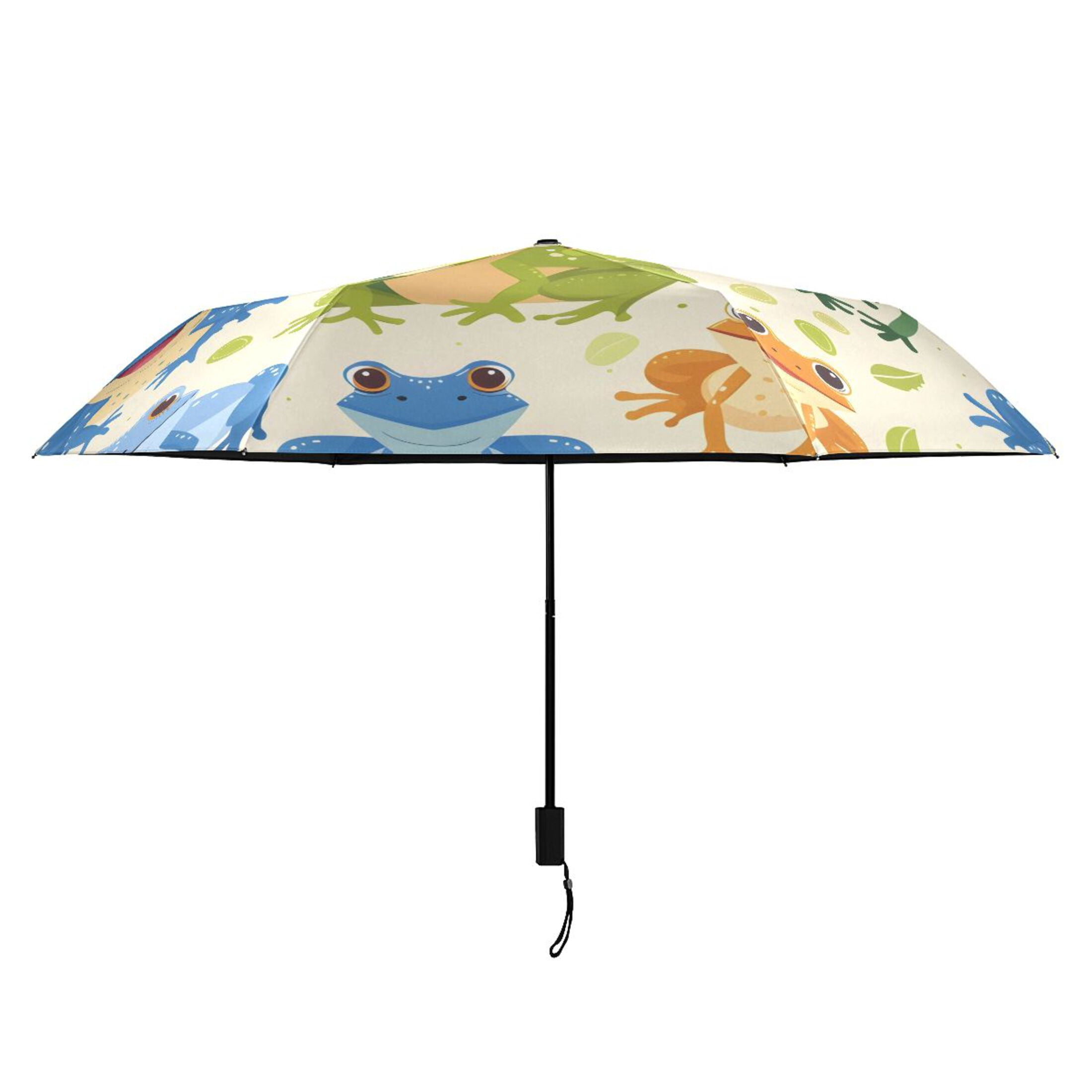 Cartoon Animals Frogs Compact Sun Umbrella Windproof Travel Umbrellas for Rain Strong Portable UV Protection