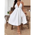 thumbnail image 3 of Plus Size Women Summer Solid Color Side Slit Hem Sexy Spaghetti Strap Dress, 3 of 6