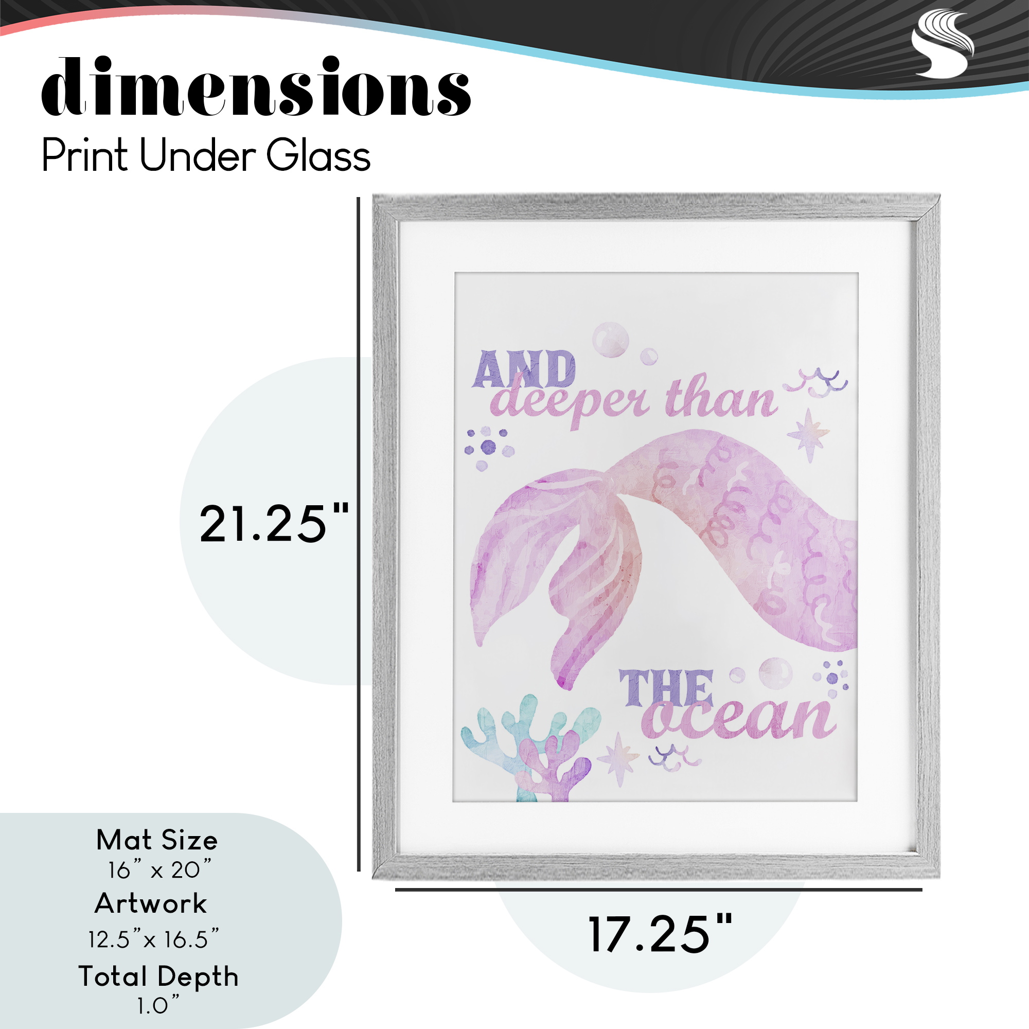 Deeper Than The Ocean Gray Framed Print Under Glass, design by Kim Allen